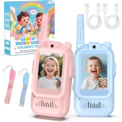 Video Walkie Talkies for Kids, 2 Pack Facetime Walkie Talkies with HD Camera Voice Changer for Boys Girls for Family Games, Indoor, Outside, Hiking Christmas Birthday Toys Gift Ages 3-12 (Blue+Pink)