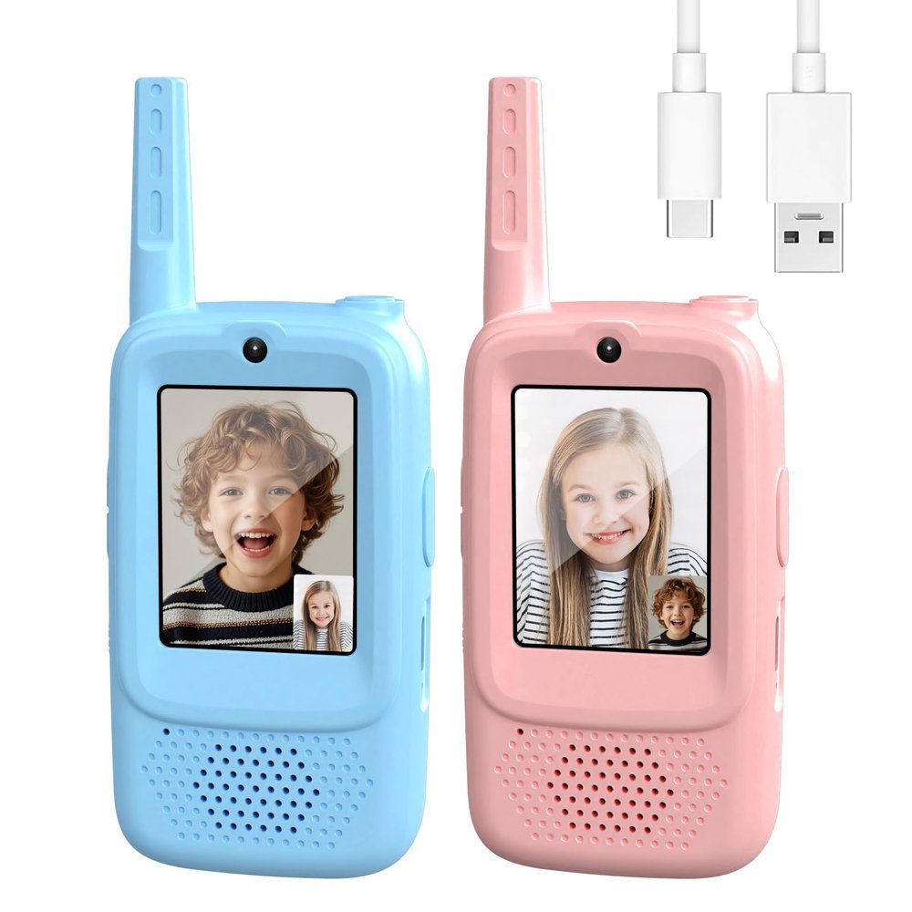 Video Walkie Talkies for Kids Pack of 2 Rechargeable Long Range Two Way Radios Toys with HD Camera & Voice for Boys Girls Age 3-12 for Indoor Outdoor Games,Camping Hiking,Travel Birthday Gifts