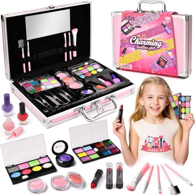 Golray Teen Makeup Kit for Girls Ages 8-12, Starter Full Make up Set With Train Case/4 Eyeshadow Pallets/Blush/Lipstick/Brush, Kid Birthday Gift Beauty Toy for Girl 9 10 11 12 Years