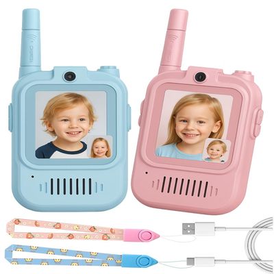 Video Walkie Talkie Toys for Age 3-12 Boys Girls, 2 Pack Rechargeable Walkie Talkies with Screen,Long Range 2 Way Radio with 4 Voice Effects, Christmas Birthday Gifts for Kids Indoor Outdoor Camping