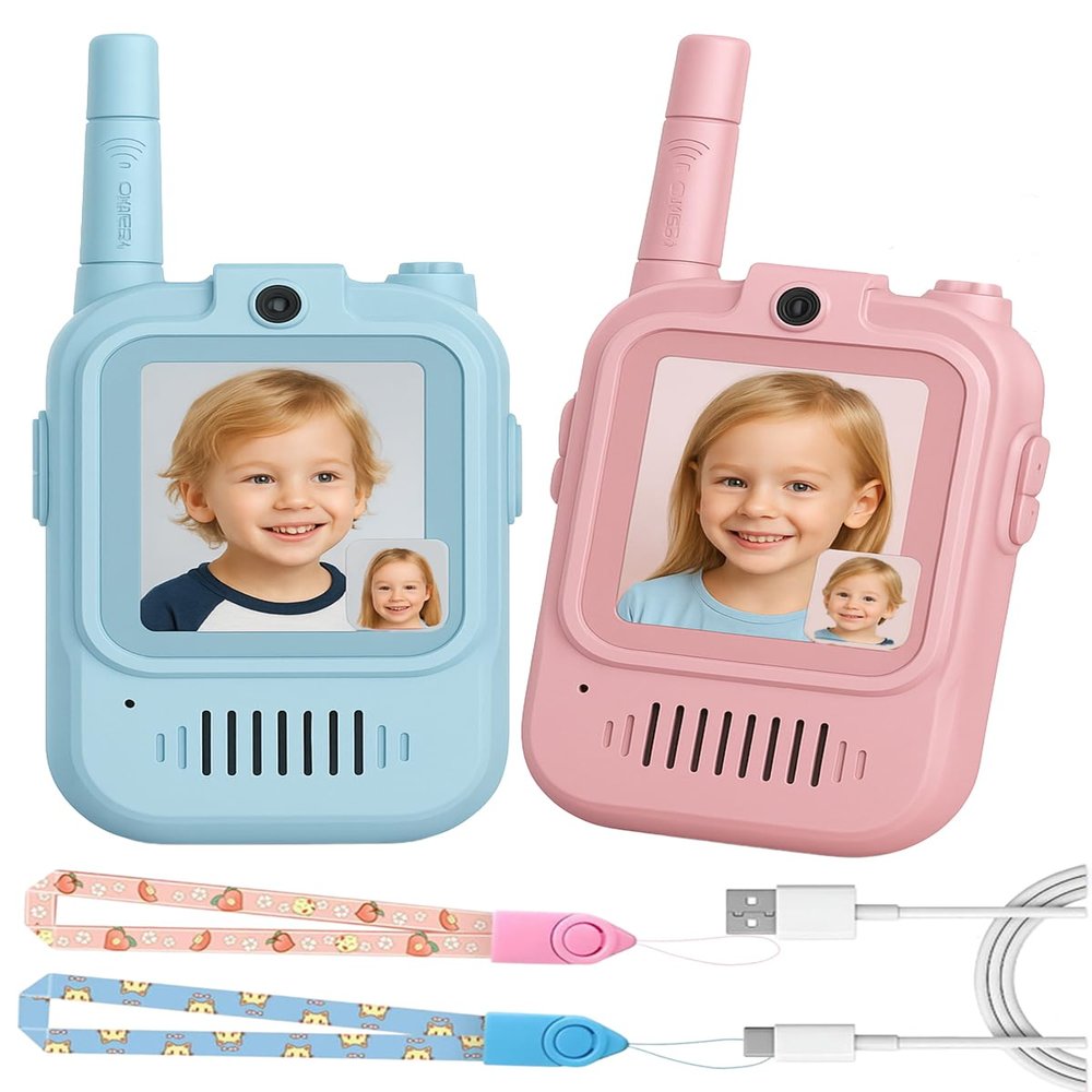 Video Walkie Talkie Toys for Age 3-12 Boys Girls, 2 Pack Rechargeable Walkie Talkies with Screen,Long Range 2 Way Radio with 4 Voice Effects, Christmas Birthday Gifts for Kids Indoor Outdoor Camping