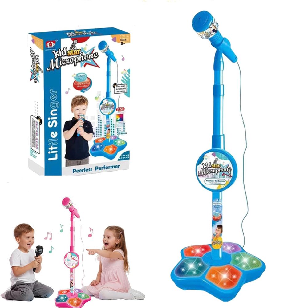 The -- Microphone Toy, -- Karaoke Microphone, Microphones Toys for Kids with Speaker and LED, Music Play, Fun and Easy-to-Use (Blue)