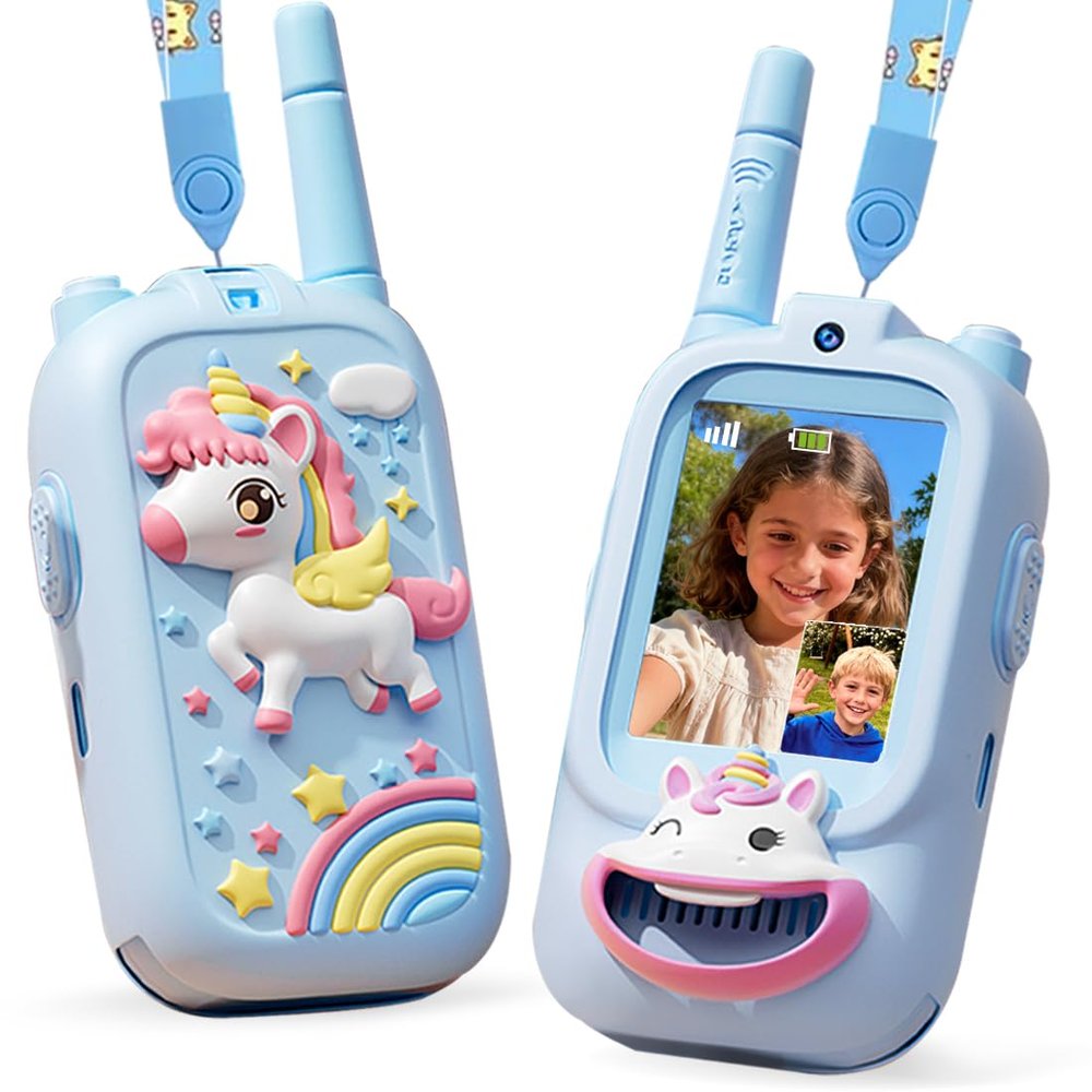 Kahopy Video Walkie Talkies for Kids Rechargeable Kids Walkie Talkies 2 Pack, 1000FT Range, Fun Toys for Indoor Outdoor Play Birthday Gifts for Boys and Girls Ages 3-12 (Blue+Blue)