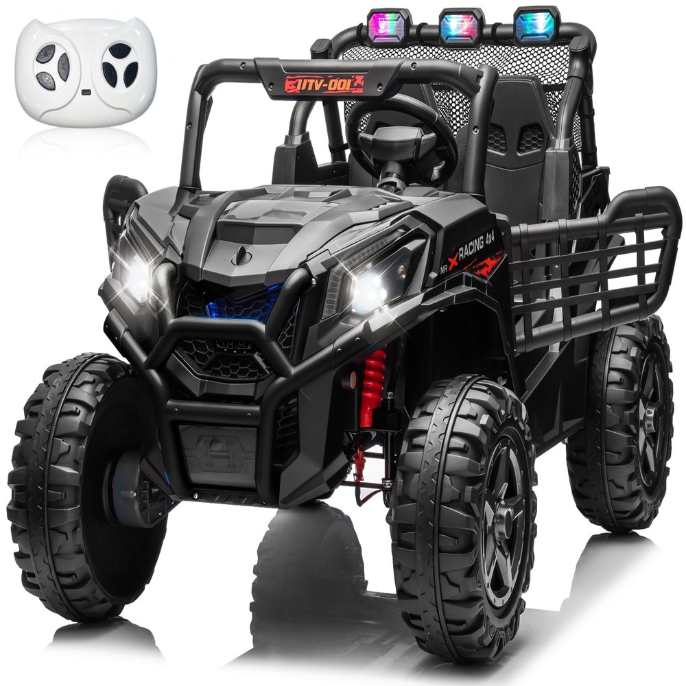 JOYRACER 24V Ride on Car for Big Kids, 4x4 Off-Road UTV w/800W Powerful Motors, Remote Control, 5 Mph Max Speed, Bluetooth, MP3, Lights, 20" Two Seater Ride On Toys for Kids, Black