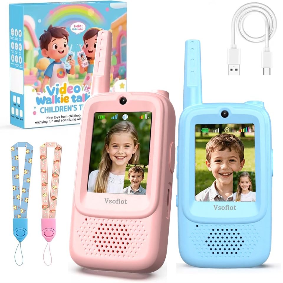 Video Walkie Talkies for Kids, 2pcs Rechargeable Video Real-Time Kids Walkies Talkies(Age 3-12), 2 Way Radio with 4 Voice Effects, Christmas Birthday Gifts for Kid Indoor/Outdoor Camping