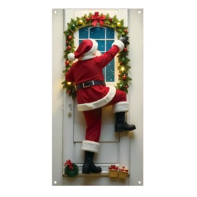 2D Santa Claus Banner Decor, Christmas Door Cover Decorations, Christmas Front Door Decorations Indoor Outdoor, Background Decoration For Living Room Bedroom Kitchen Nursery Classroom Den