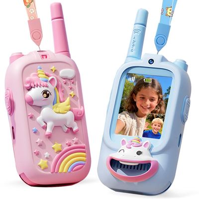 Kahopy Video Walkie Talkies for Kids, Rechargeable Kids Walkie Talkies 2 Pack, 1000FT Range, Fun Toys for Indoor Outdoor Play, Birthday Gifts for Boys and Girls Ages 3-12 (Pink+Blue)