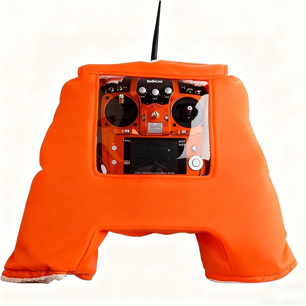 RC Transmitter Glove Cover, Windproof Warm Foldable for Drone FPV Remote Control (Orange)