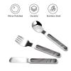 3-Piece Kids Silverware Set, Stainless Steel Reusable Children Safe Knife Spoon Fork Set With Storage Case Black Feather Children Flatware Set For Kids Lunch Box view 3
