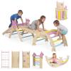 HONEY JOY Pikler Triangle Set, 9 in 1 Foldable Wooden Triangle Climber w/Arch, Ramp, Climbing Rope & Ladder, Baby Indoor Playground Jungle Gym, Montessori Climbing Toy for Toddlers (Purple) view 1