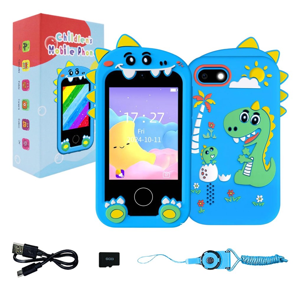 Kids Smart Touchscreen Camera Phone, Dinosaur Toy Phone Christmas Birthday Gifts for Boys Girls, 4.33" Touchscreen Learning Toy with Dual Camera Music Player, 8gb Kids Educational Device (A#)