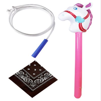 URAMAN Inflatable Pink Horse Stick with Paisley Bandana & Cowboy Lasso 3 Pcs Cowgirl Party Costume Set Pony Stick for Birthday Christmas & Western Themed Party Supplies
