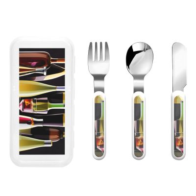 3-Piece Kids Silverware Set, Stainless Steel Reusable Children Safe Knife Spoon Fork Set With Storage Case Cocktail Glasses And Wine Bottles Children Flatware Set For Kids Lunch Box