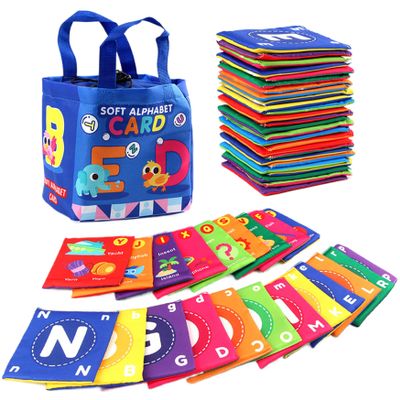 Alphabet Flash Cards 26Pcs Early Educational Soft Alphabet Cards with Pictures Parent-Child Washable Cartoon ABC Flash with Storage Bag for Home, Preschool Baby
