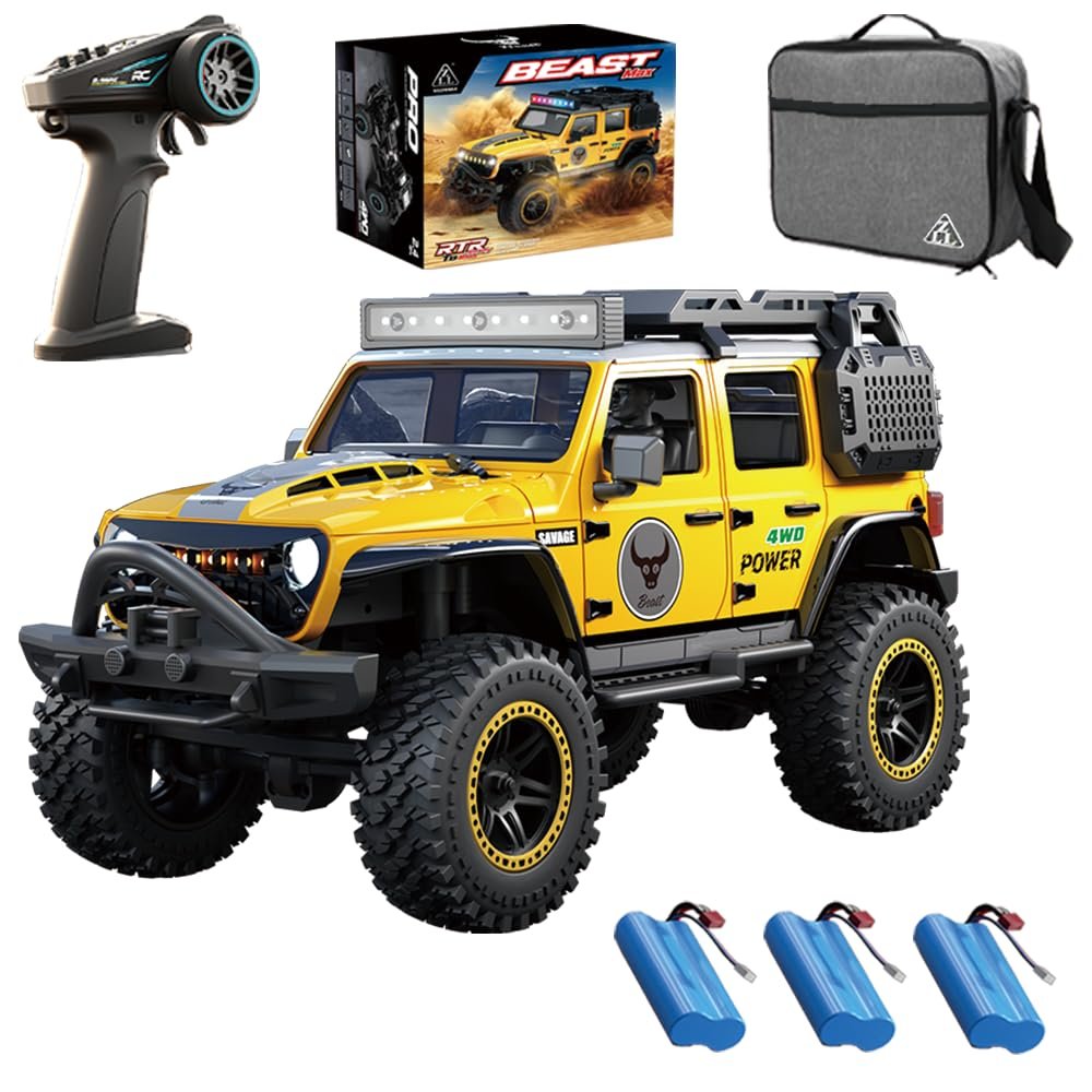 Ledovan 1/20 Brushless Fast RC Cars for Adults, 4X4 Offroad Waterproof All Terrain RC Trucks,4 WD Remote Control Car,3 Batteries(Yellow)