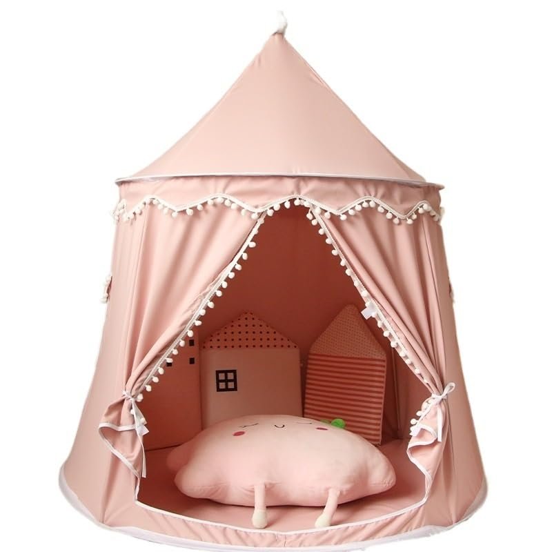Folding Toy Tent Large Teepee Tent for Kids Children Play House Princess Castle Children Outdoor Gifts Toys Tent Castle(Pink)