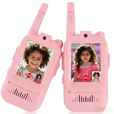 Video Walkie Talkie Toys for Age 3-12 Boys Girls, 2 Pack Rechargeable Walkie Talkies with Screen,Long Range 2 Way Radio with 4 Voice Effects, (Pink-Pink)