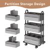 3-Tier Baby Diaper Caddy Organizer Cart, Mobile Nursery Storage Carts with Wheels, 3 Dividers & 6 Mesh Pockets Durable Metal Utility Cart for Nursery, Bedroom, Bathroom, Baby Essentials Organization view 4