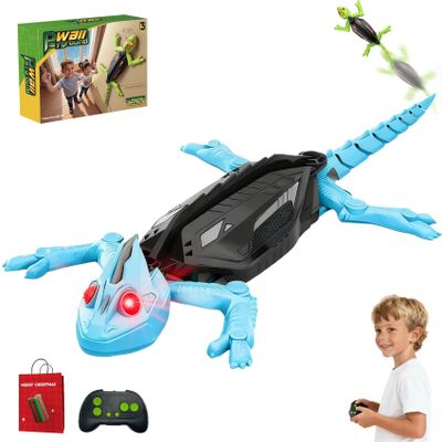 Electric Lizard Toy with LED Glowing Eyes + Twisty Tail,Wall Climbing Gecko RC Toy,Floor & Wall Driving Crawling Dual Mode,Remote Control Lizard Realistic Car Toys,RC Crawler Gecko for Kids (Blue)