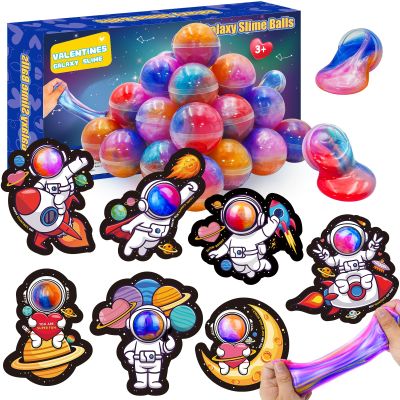 28 Pack Valentines Day Gifts for Kids, Valentines Galaxy Slime with Valentines Cards Kids Stress Relief Fidget Set Valentines Day Gifts for School Classroom Valentines Party Favors