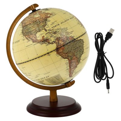 Abaodam Retro Antique Globe Ornament with Lamp USB Port English Teaching Aid Terrestrial Globe for Office Home Study Decorative Vintage Desk Accessory