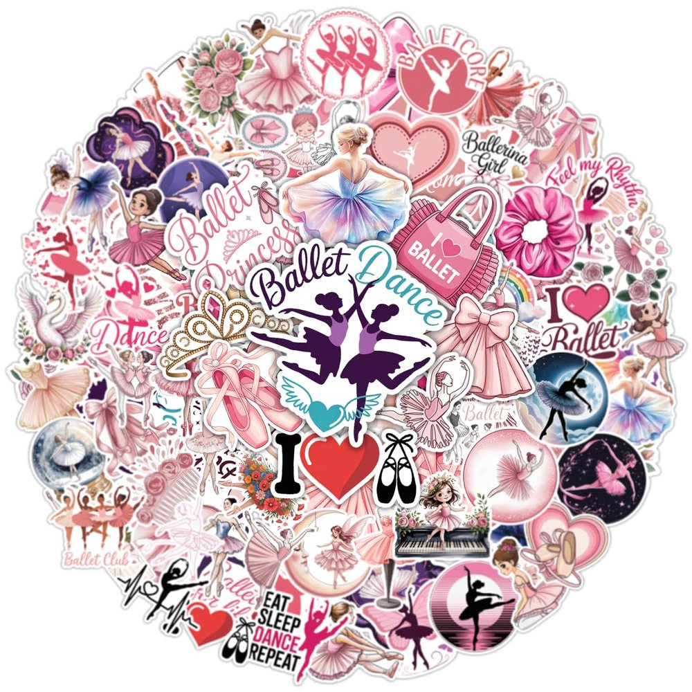 100PCS Ballet Stickers  Ballerina Dance Vinyl Waterproof Decals for Ballet Lovers, Laptop, Water Bottle, Scrapbook, Kids Party Favors