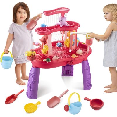 ZACEAC Water Table for Toddlers 3-5 Outdoor Toys for Kids Ages 4-8 3-Tier Kids Sand Water Table with Fishing Game Set Activity Sensory Table Summer Gift Beach Outside Toys for Toddler Girl
