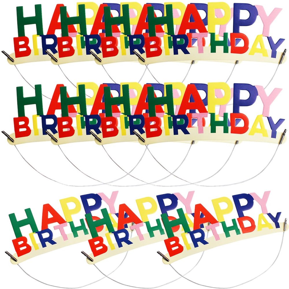 Alasum 20pcs Birthday Party Hats Headwear Lightweight Colorful Happy Birthday Hairband for Celebration Accessories