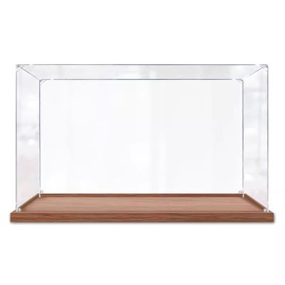 2 cm Thick Base, Big Acrylic Display Cases for Models Collectibles, Countertop Transparent Plastic Display Box, Self Assemble Dustproof Showcase(Walnut Base,25x25x25cm)
