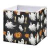 Emelivor Black Halloween Spooky Boo Print Cube Storage Bin Collapsible Water-resistant Storage Cubes Basket for Cube Organizer Bins for Kids Nursery Book Bathroom Boys - 11.02x11.02x11.02 IN view 1