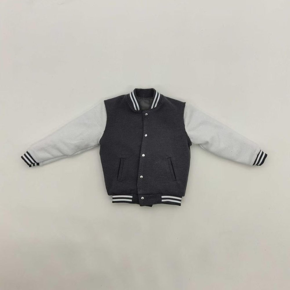 1/6 Scale Male Baseball Jacket Clothing for 12-inches Man Action Figure Body Doll, 1/6 Scale Casual Patchwork Jacket Coat Bomber Jacket Lightweight Windbreaker (Grey)