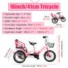 Soft Comfortable Two Seater Bicycle for Kids/Children's/Teen/Beginners, Adjustable 3 Wheel Tricycle with Basket & Back Seat/Deepen Storage Basket, Foldable Three Wheel Trikes(Red,16") view 2
