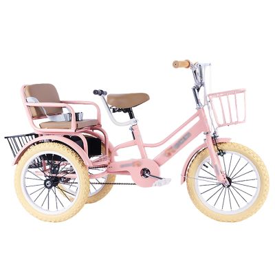 Pedal Tandem Bike/ 3 Wheel Bicycle for Kids Ages 2-11, Heavy Duty Three Wheel Cruiser Bike Carrying Passengers, Child Tricycle for Exercise/Sport/Outing/Cycling(Pink,20")