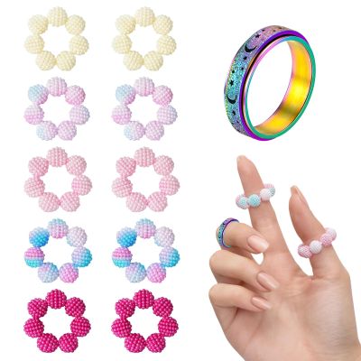11PCS Fidget Ring Set, Finger Fidgets, Spiky Fidget Sensory with Rotating Beads, 10 Textured Rings and 1 Spinner Ring for Adults, Office Use