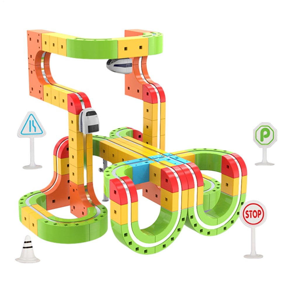 Electric Train Set - Magnetic Large Educational Toy, Click Rail Track Cube Train, Enhances STEM Learning for Christmas, Birthday, Holiday, Classroom, Preschool, Home, Nursery, Playroom