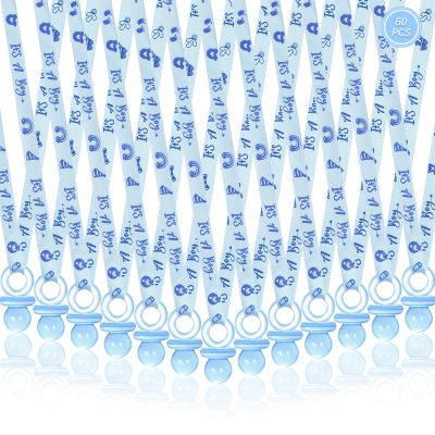 60 Pcs Baby Shower Pacifiers Necklace, Cute Acrylic Pacifier Necklaces for Chupones para Baby Shower Games Charm, Party Favors, Decorations DIY, Gender Reveal Table Scatter(Blue)