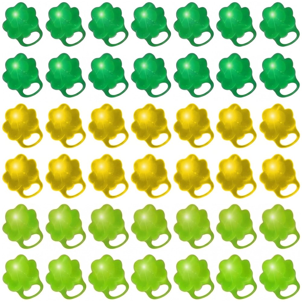 Vinsot 36 Pack St. Patrick's Day Shamrocks Clover Lucky LED Light up Ring Toy Party Favors Rings Glow in the Dark for Kids & Adults Party Supplies Gift Accessories(Dark Green, Grass Green, Yellow)
