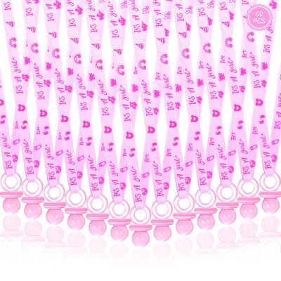 60 Pcs Baby Shower Pacifiers Necklace, Cute Acrylic Pacifier Necklaces for Chupones para Baby Shower Games Charm, Party Favors, Decorations DIY, Gender Reveal Table Scatter(Pink)