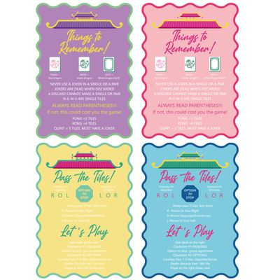 BrightRow 4 Pcs Mahjong Shuffler Cards for Tiles Mixing & Shuffling Portable Mah Jong Accessories Gift Party Supplies Waterproof Rules Printed Mixer 7 x 5 in for Tiles Lover(Pastel,Wave,City Tower)