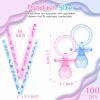 100 Pieces Baby Shower Pacifiers Necklace, Cute Acrylic Pacifier Necklaces for Chupones para Baby Shower Games Charm, Party Favors, Decorations DIY, Gender Reveal Table Scatter(Pink&Blue) view 3