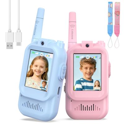 Video Walkie Talkies for Kids Rechargeable, 2 Pack Camera with Screen, Long Range Voice Changer Intercom Toys for Boys Girls 3-12, Outdoor Camping Hiking Christmas Birthday Gifts (Blue+Pink)