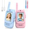 Video Walkie Talkies for Kids Rechargeable, 2 Pack Camera with Screen, Long Range Voice Changer Intercom Toys for Boys Girls 3-12, Outdoor Camping Hiking Christmas Birthday Gifts (Blue+Pink) view 1