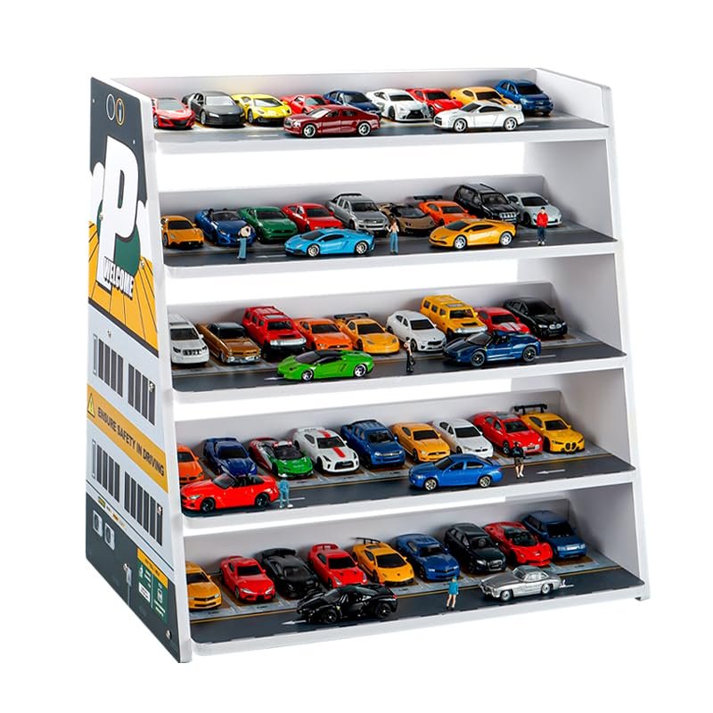 Luay Wuliza Display Case for Hot Wheels Garage & Matchbox Cars1/64 Scale Diecast Toy Cars Garage,Stepped Alloy car Display Stand. Five-Level Stepped Parking lot.