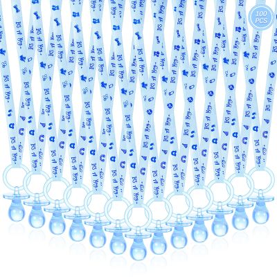 100 Pieces Baby Shower Pacifiers Necklace, Cute Acrylic Pacifier Necklaces for Chupones para Baby Shower Games Charm, Party Favors, Decorations DIY, Gender Reveal Table Scatter(Blue)