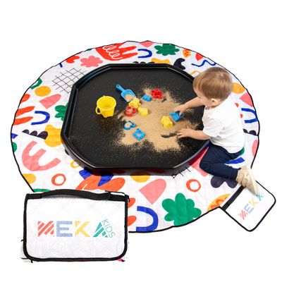 MEKA Tuff Tray Large 38"x38" Black + Waterproof Sensory Mat 67" White, Activity Tray with playmat for Kids Creative, Messy, Everyday Fun, Children and Toddlers Stuff, Outdoor and Indoor