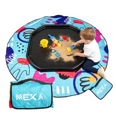 MEKA Tuff Tray Large 38"x38" Black + Waterproof Sensory Mat 67" Blue, Activity Tray with playmat for Kids Creative, Messy, Everyday Fun, Children and Toddlers Stuff, Outdoor and Indoor
