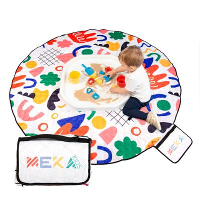 MEKA Tuff Tray Small 28"x28" White + Waterproof Sensory Mat 67" White, Activity Tray with playmat for Kids Creative, Messy, Everyday Fun, Children and Toddlers Stuff, Outdoor and Indoor