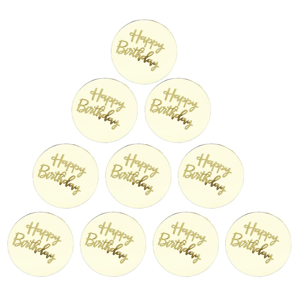 10 Pcs Acrylic Cake Toppers Round Birthday Engraved Toppers Party Cake Decoration Cupcake Dessert Accessories Cupcake Decorations For Party