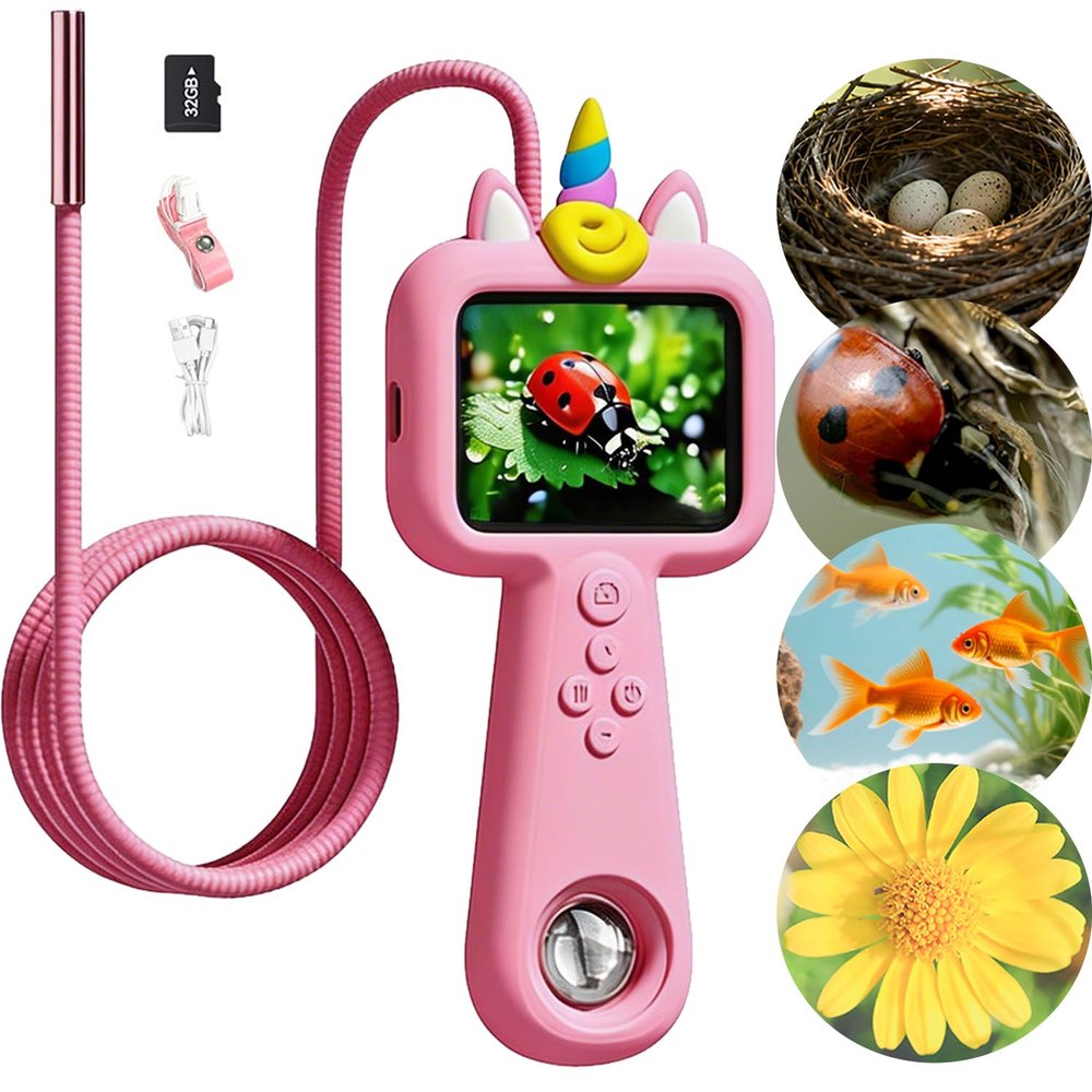 Borescope Camera with Light for Kids - STEM Science Educational Toy for 4-10 12Years Old, Educational Boys Girls Birthday Gift, Snake Scope Camera for Outdoor Camping Nature Exploration (Pink)