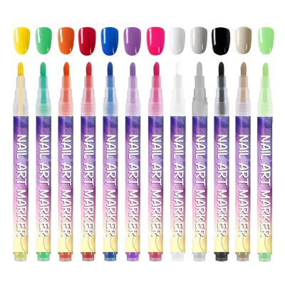 12 Colors nailed arted Markers For Kids, 3D nailed arted Markers Polish Pen, Fine Tip Nails Arts Pen Marker 0.5mm, For Waterproof And Quick-drying Gel Nails, Beauty Manicure Christmas Tools
